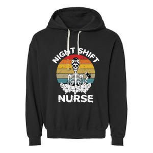 Funny Night Shift Nurse Skeleton Halloween RN Nurses Women Garment-Dyed Fleece Hoodie