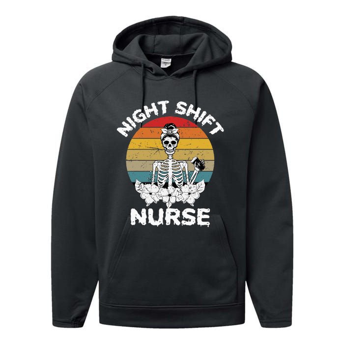 Funny Night Shift Nurse Skeleton Halloween RN Nurses Women Performance Fleece Hoodie