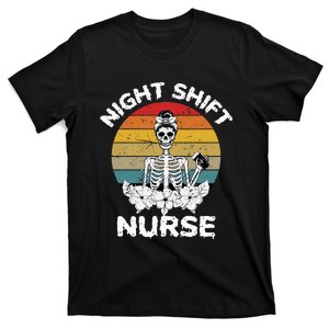 Funny Night Shift Nurse Skeleton Halloween RN Nurses Women T-Shirt