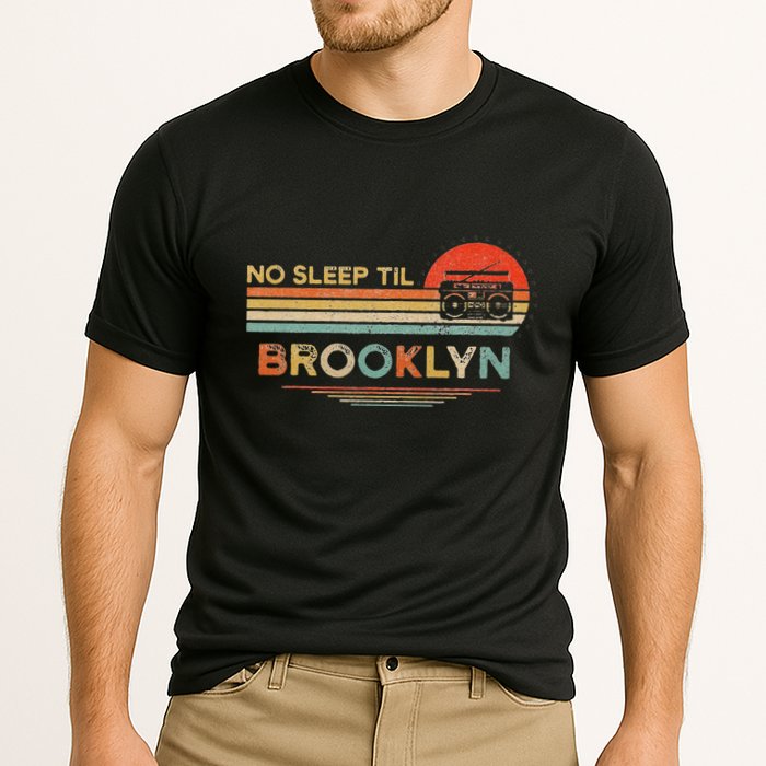Funny No Sleep Til Brooklyn Old School Portable Stereo Retro Cooling Performance Crew T-Shirt