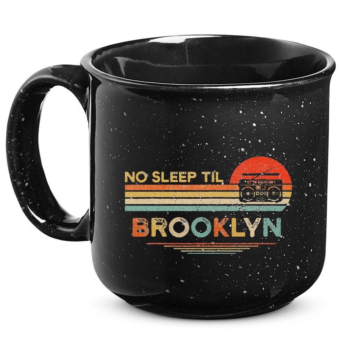 Funny No Sleep Til Brooklyn Old School Portable Stereo Retro 15oz Campfire Ceramic Mug