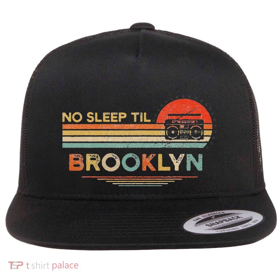 Funny No Sleep Til Brooklyn Old School Portable Stereo Retro Flatbill Hat