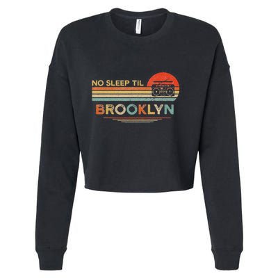 Funny No Sleep Til Brooklyn Old School Portable Stereo Retro Cropped Pullover Crew
