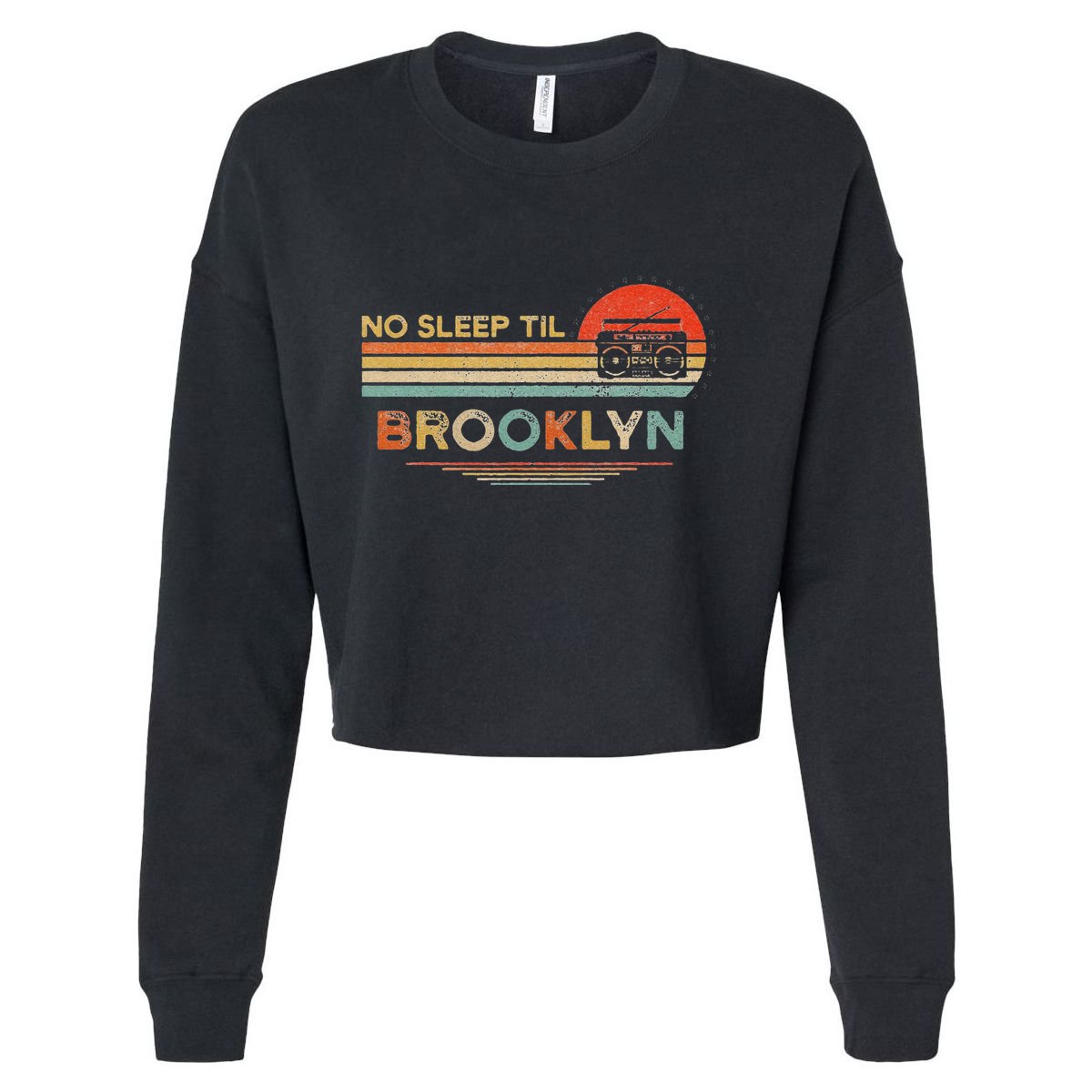 Funny No Sleep Til Brooklyn Old School Portable Stereo Retro Cropped Pullover Crew