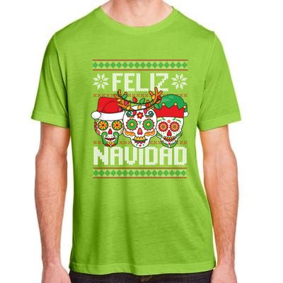 Feliz Navidad Sugar Skulls Christmas Reindeer Santa Mexican Gift Adult ChromaSoft Performance T-Shirt