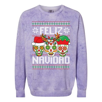 Feliz Navidad Sugar Skulls Christmas Reindeer Santa Mexican Gift Colorblast Crewneck Sweatshirt