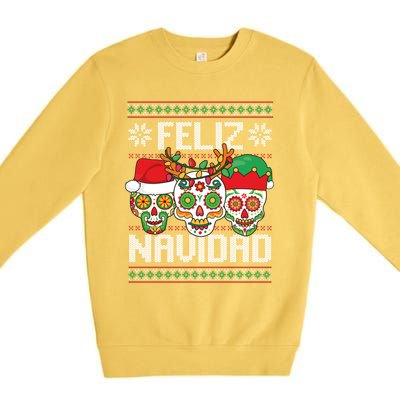 Feliz Navidad Sugar Skulls Christmas Reindeer Santa Mexican Gift Premium Crewneck Sweatshirt