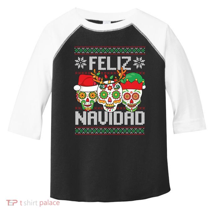 Feliz Navidad Sugar Skulls Christmas Reindeer Santa Mexican Gift Toddler Fine Jersey T-Shirt