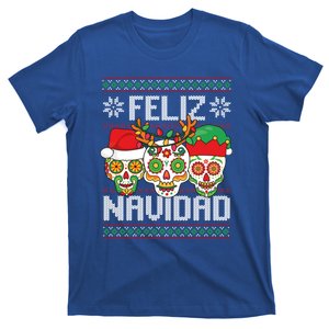 Feliz Navidad Sugar Skulls Christmas Reindeer Santa Mexican Gift T-Shirt