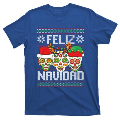 Feliz Navidad Sugar Skulls Christmas Reindeer Santa Mexican Gift T-Shirt