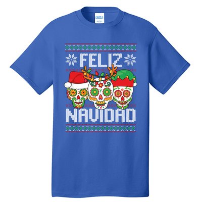 Feliz Navidad Sugar Skulls Christmas Reindeer Santa Mexican Gift Tall T-Shirt