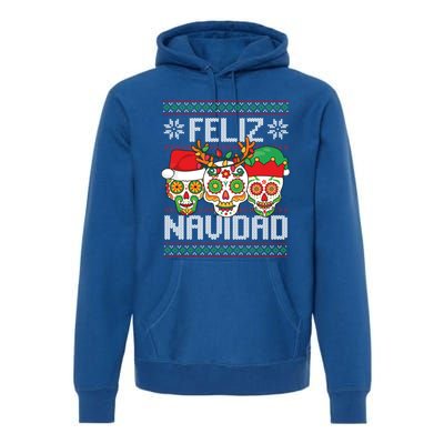 Feliz Navidad Sugar Skulls Christmas Reindeer Santa Mexican Gift Premium Hoodie