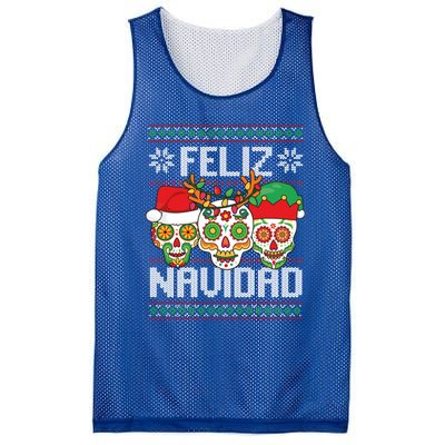 Feliz Navidad Sugar Skulls Christmas Reindeer Santa Mexican Gift Mesh Reversible Basketball Jersey Tank