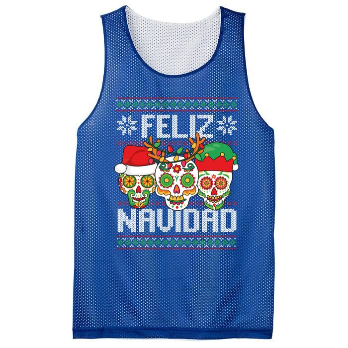 Feliz Navidad Sugar Skulls Christmas Reindeer Santa Mexican Gift Mesh Reversible Basketball Jersey Tank