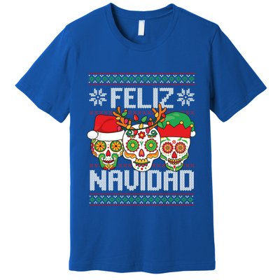 Feliz Navidad Sugar Skulls Christmas Reindeer Santa Mexican Gift Premium T-Shirt
