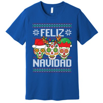 Feliz Navidad Sugar Skulls Christmas Reindeer Santa Mexican Gift Premium T-Shirt