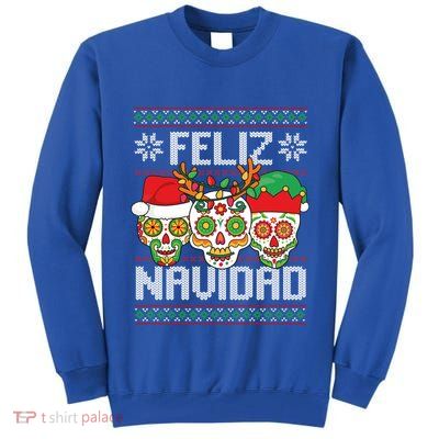 Feliz Navidad Sugar Skulls Christmas Reindeer Santa Mexican Gift Tall Sweatshirt