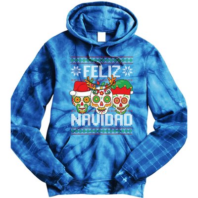 Feliz Navidad Sugar Skulls Christmas Reindeer Santa Mexican Gift Tie Dye Hoodie