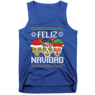 Feliz Navidad Sugar Skulls Christmas Reindeer Santa Mexican Gift Tank Top