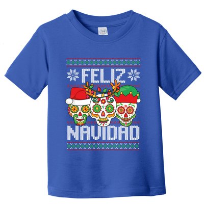 Feliz Navidad Sugar Skulls Christmas Reindeer Santa Mexican Gift Toddler T-Shirt