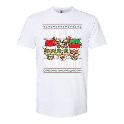 Feliz Navidad Sugar Skulls Christmas Reindeer Santa Mexican Gift Softstyle CVC T-Shirt