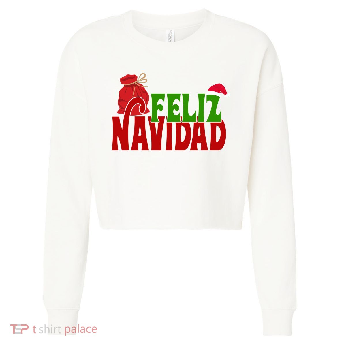 Feliz Navidad Spanish Christmas Cropped Pullover Crew