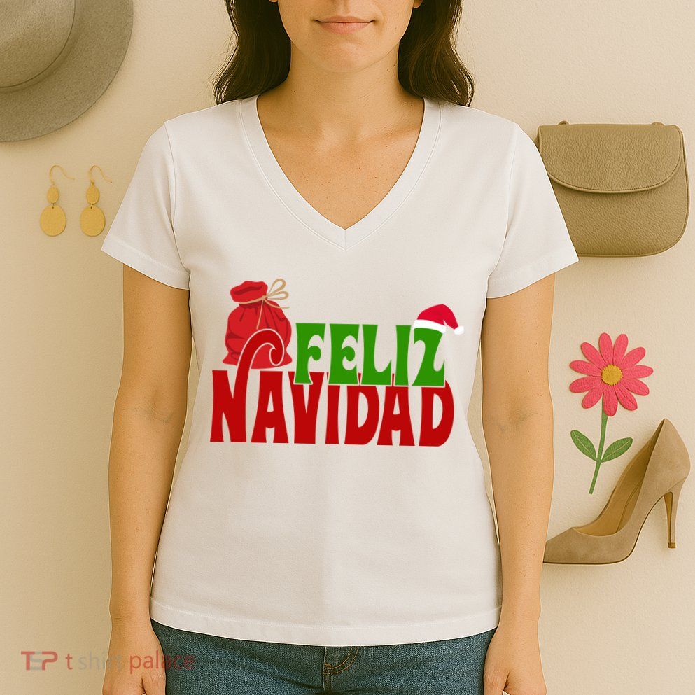 Feliz Navidad Spanish Christmas Women's V-Neck T-Shirt