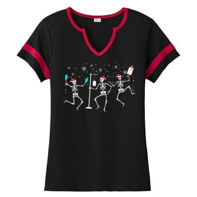 Funny Nurse Skeleton Christmas healthcare Crew Santa Ladies Halftime Notch Neck Tee