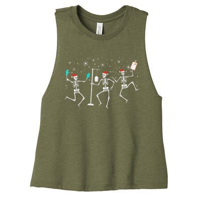 Funny Nurse Skeleton Christmas healthcare Crew Santa Women's Racerback Cropped Tank