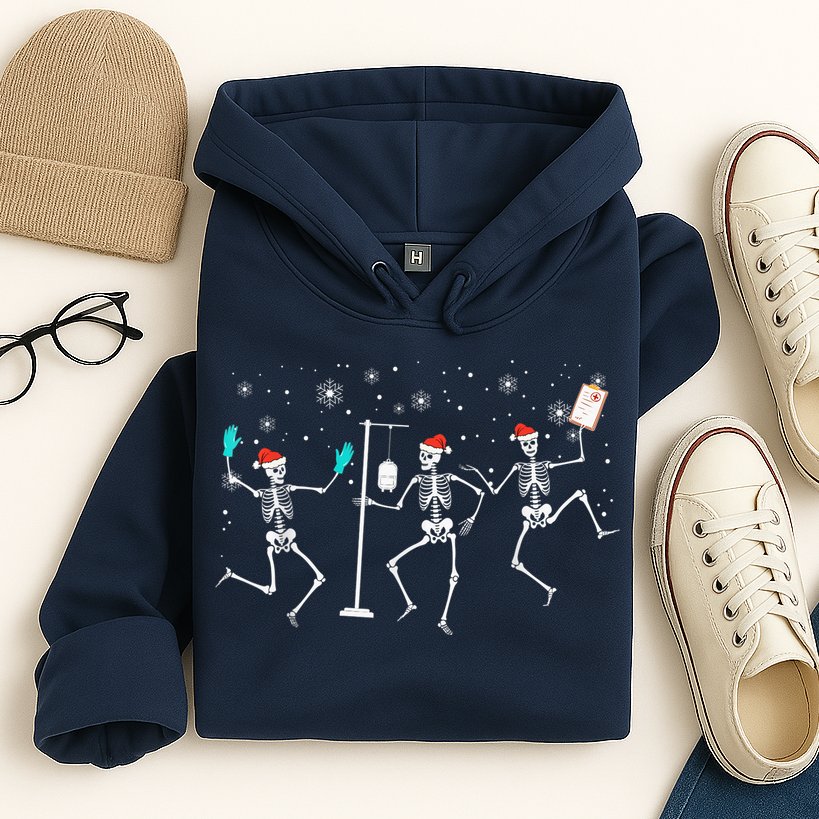Funny Nurse Skeleton Christmas healthcare Crew Santa Hoodie