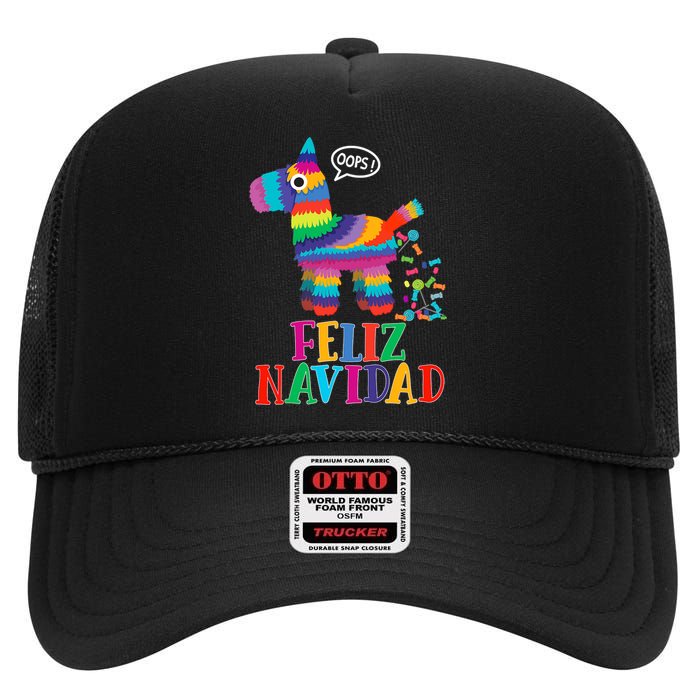 Feliz Navidad Spanish Christmas Funny Mexican Pinata High Crown Mesh Back Trucker Hat