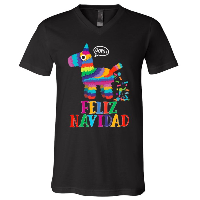 Feliz Navidad Spanish Christmas Funny Mexican Pinata V-Neck T-Shirt