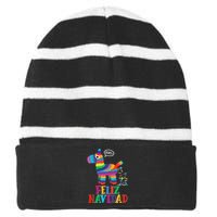 Feliz Navidad Spanish Christmas Funny Mexican Pinata Striped Beanie with Solid Band