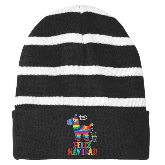 Feliz Navidad Spanish Christmas Funny Mexican Pinata Striped Beanie with Solid Band