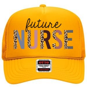 Future Nurse Student Leopard Print Nursing School Meaningful Gift High Crown Mesh Back Trucker Hat