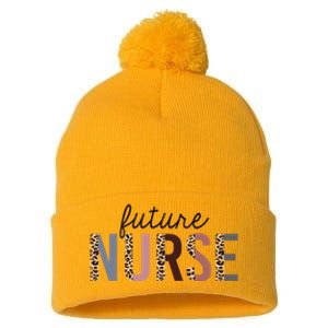 Future Nurse Student Leopard Print Nursing School Meaningful Gift Pom Pom 12in Knit Beanie