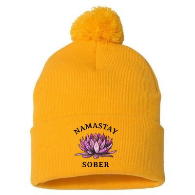 Funny Namastay Sober Na Aa 12 Step Recovery Funny Gift Pom Pom 12in Knit Beanie