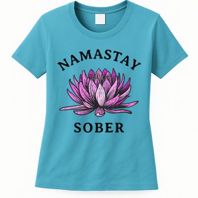 Funny Namastay Sober Na Aa 12 Step Recovery Funny Gift Womens T-Shirt