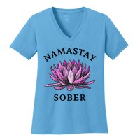 Funny Namastay Sober Na Aa 12 Step Recovery Funny Gift Women's V-Neck T-Shirt
