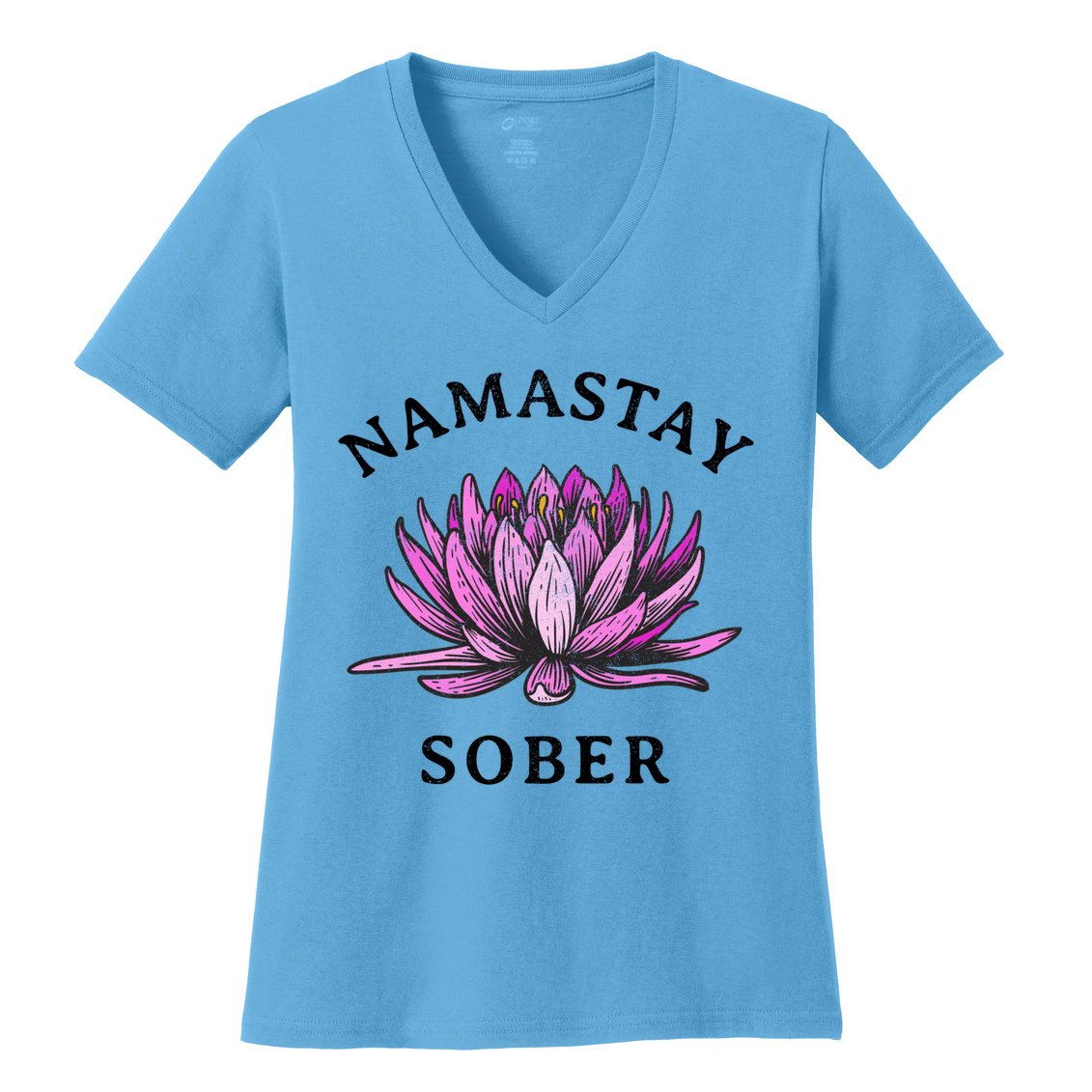 Funny Namastay Sober Na Aa 12 Step Recovery Funny Gift Women's V-Neck T-Shirt