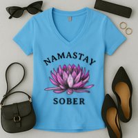 Funny Namastay Sober Na Aa 12 Step Recovery Funny Gift Women's V-Neck T-Shirt
