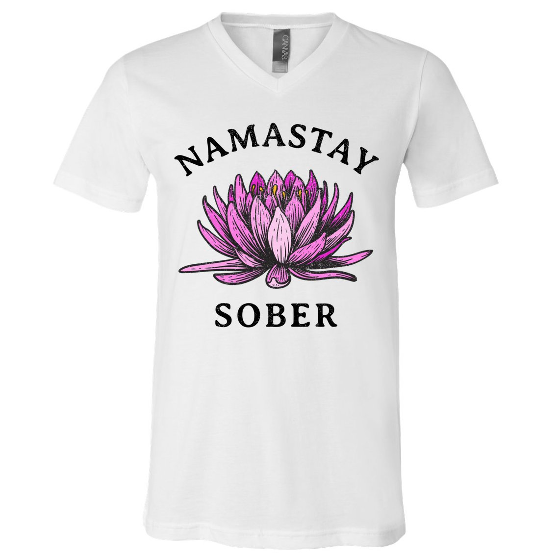Funny Namastay Sober Na Aa 12 Step Recovery Funny Gift V-Neck T-Shirt