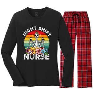 Funny Night Shift Nurse Skeleton Night Shift Nurse Women's Long Sleeve Flannel Pajama Set 