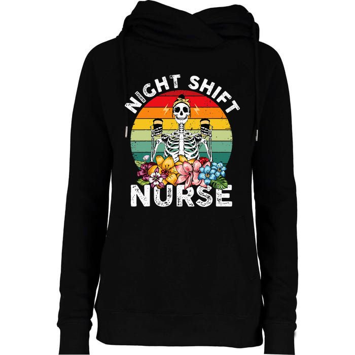 Funny Night Shift Nurse Skeleton Night Shift Nurse Womens Funnel Neck Pullover Hood