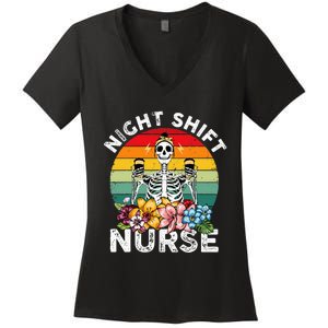 Funny Night Shift Nurse Skeleton Night Shift Nurse Women's V-Neck T-Shirt