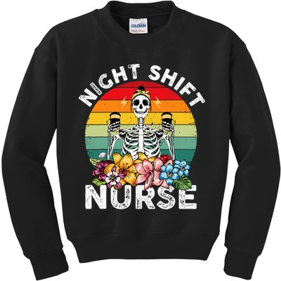 Funny Night Shift Nurse Skeleton Night Shift Nurse Kids Sweatshirt