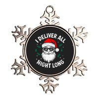 Funny Naughty Santa In Sunglasses I Deliver All Night Long Metallic Star Ornament