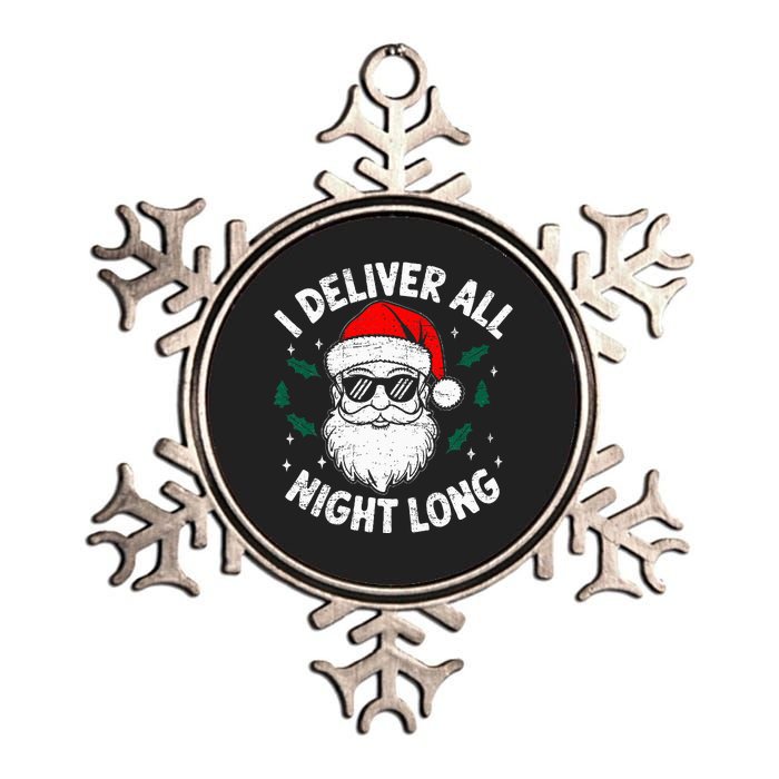 Funny Naughty Santa In Sunglasses I Deliver All Night Long Metallic Star Ornament