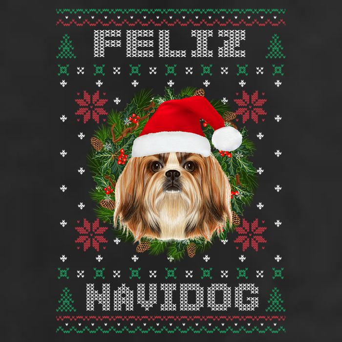 Feliz Navidog Shih Tzu Dog Funny Ugly Christmas Xmas Great Gift 7 Panel Mesh Trucker Snapback Hat
