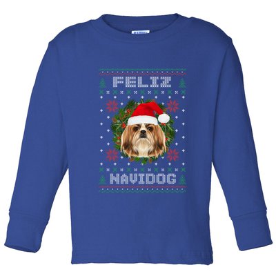 Feliz Navidog Shih Tzu Dog Funny Ugly Christmas Xmas Great Gift Toddler Long Sleeve Shirt